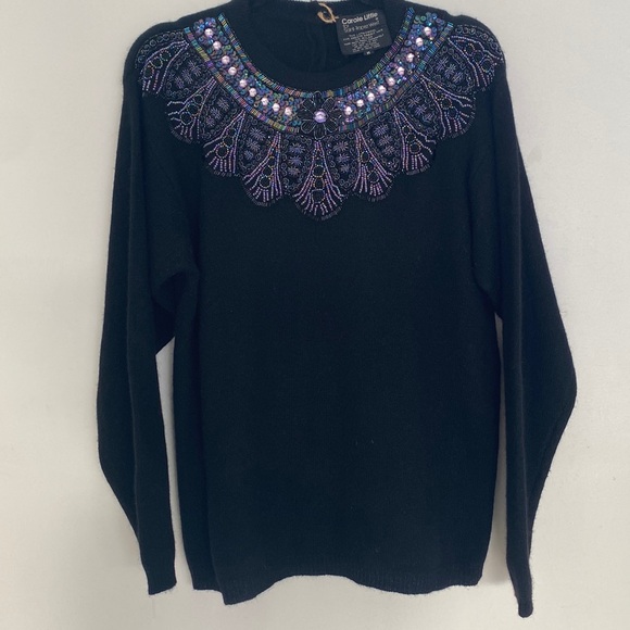 Beaded Lambswool and Angora Carole Little Sweater, Sz M - Picture 3 of 6